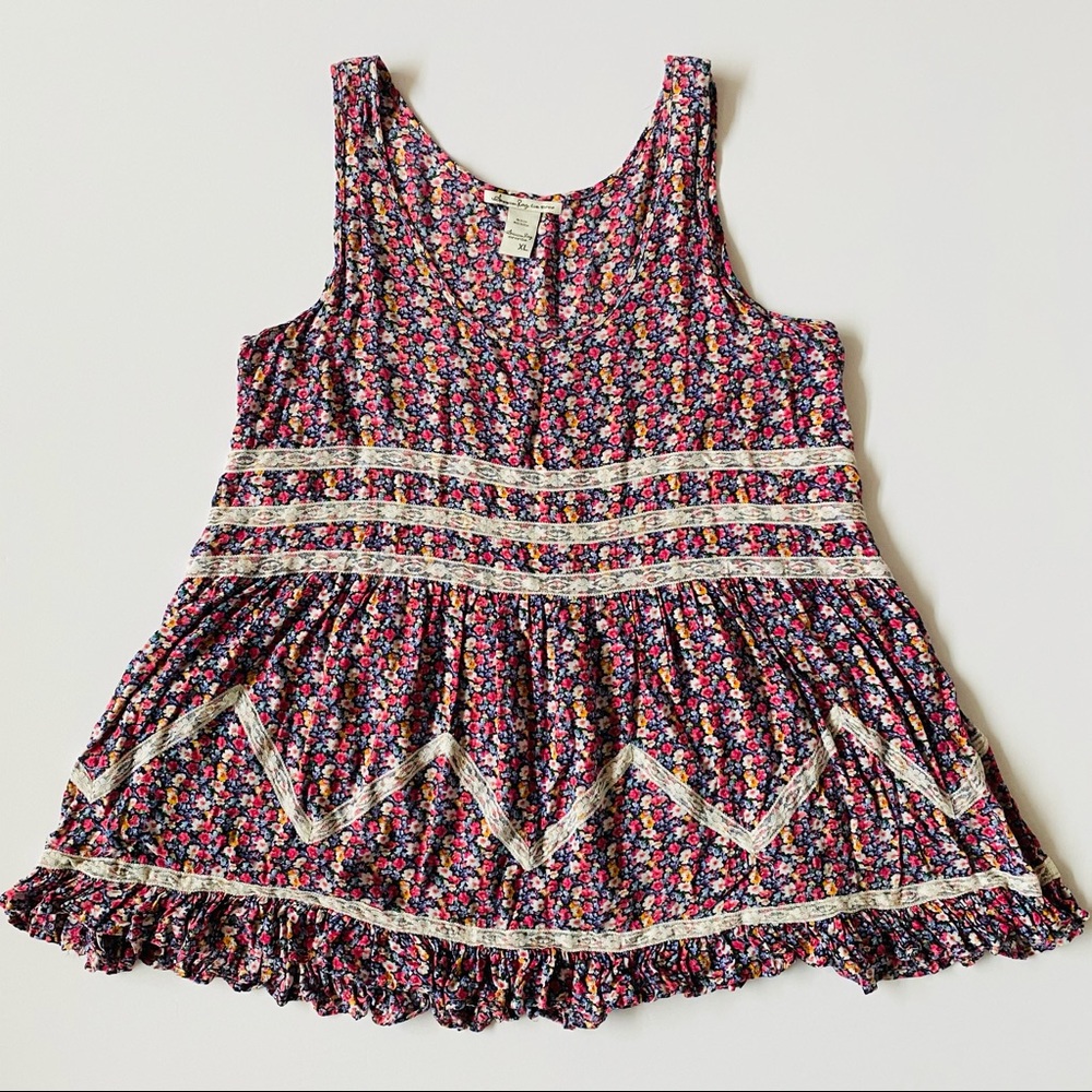 American Rag | @ Floral Lace Tunic Ruffle Hem XL